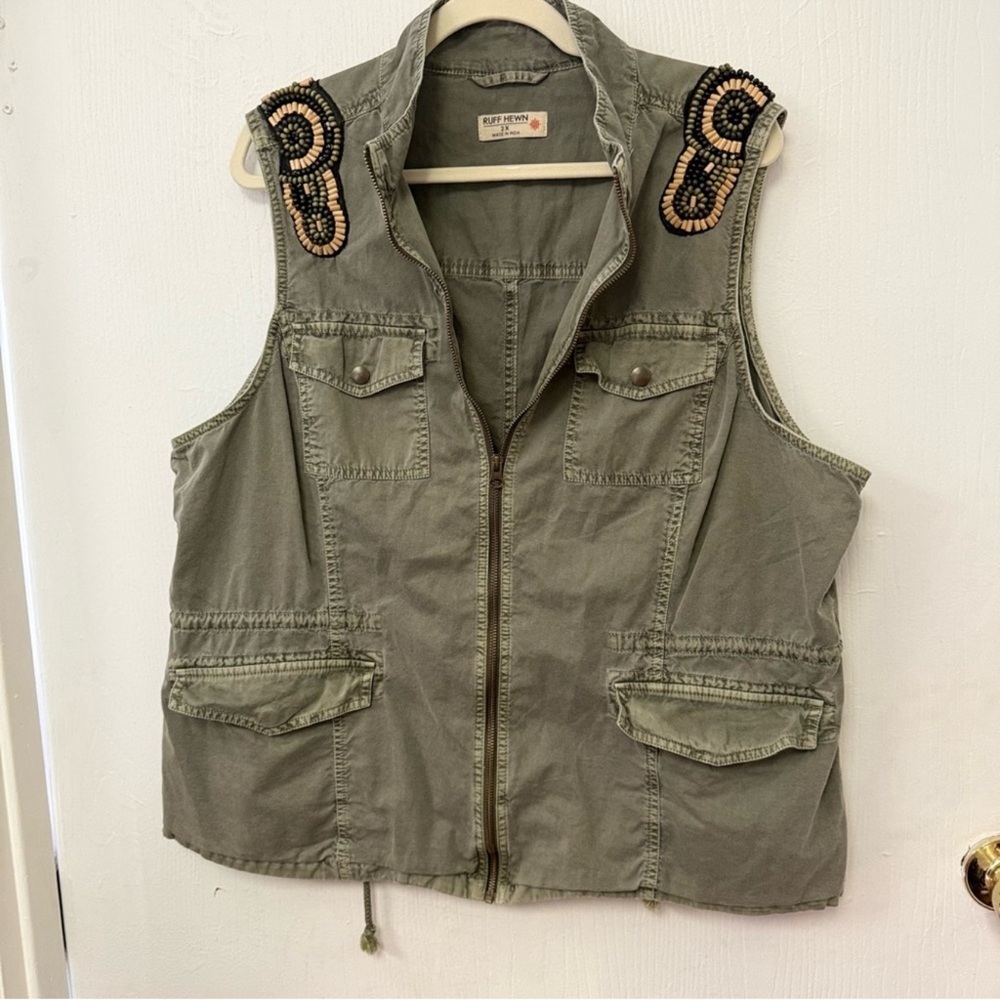 Ruff Hewn Olive Vest with Beaded Accents - Picture 3 of 9